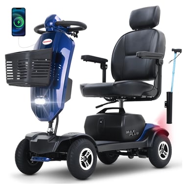 Scooter Électrique Pour Senior et PMR | SWEETRICH MAX PLUS | Vitesse Max 6 km/h | Portée de 25 km | Moteur 300W | Batterie 20Ah | Pneu Pneumatique De 9 Pouces | Bleu