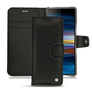 Funda de piel Sony Xperia 10 Plus - Solapa billetera - Negro - Piel granulada
