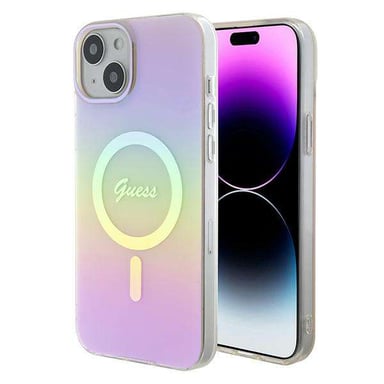 Custodia Guess per iPhone 15 6,1'' rosa Custodia rigida IML Iridescente MagSafe