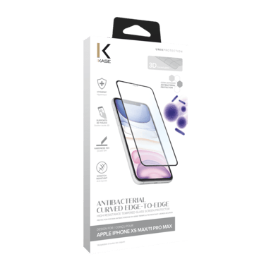 Protector de pantalla de cristal templado con borde curvado antibacteriano para Apple iPhone XS Max/11 Pro Max, negro