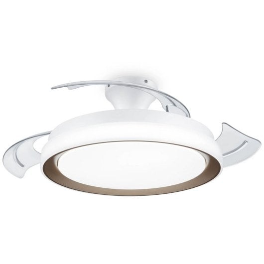 Ventilateur de plafond LED Philips Bliss 63W or/blanc avec pales rétractables transparentes et télécommande - Neuf