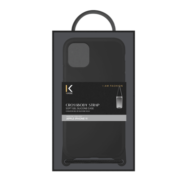 Coque en gel de silicone doux en bandoulière pour Apple iPhone 11, Noir satin