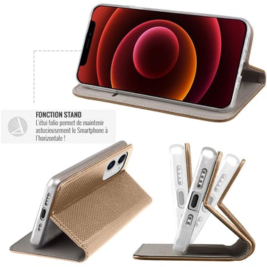 JAYM - Etui Folio Or compatible avec [SAMSUNG GALAXY A54 5G] – Fermeture Magnetique – Fonction cinéma Stand – Rangement cartes inclus