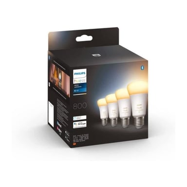Pack de 4 bombillas LED conectadas Philips Hue White Ambiance E27, compatibles con Bluetooth y asistente de voz.