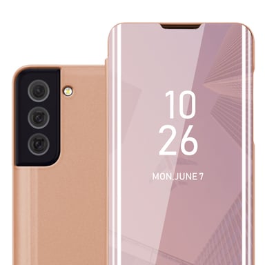 Coque pour Samsung Galaxy S22 PLUS en KUNZIT ROSE Clear View Housse de protection Étui de protection miroir avec fonction de support Protection à 360 degrés