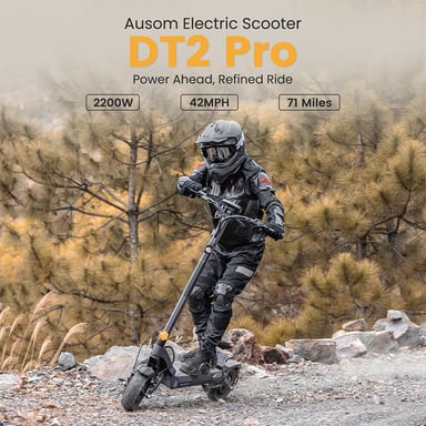 Patinete Eléctrico Ausom DT2 Pro, Motores 21100W, Batería de 52V 23.4Ah, Neumáticos de 10.3”, Velocidad Máxima de 68 km/h, Autonomía Máxima de 115 km, Frenos de Disco Hidráulicos Delanteros y Traseros, Suspensión de Brazos Oscilantes.