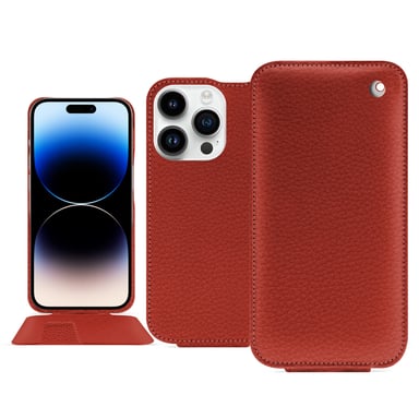 Housse cuir Apple iPhone 15 Pro -  - Orange - Cuir grainé