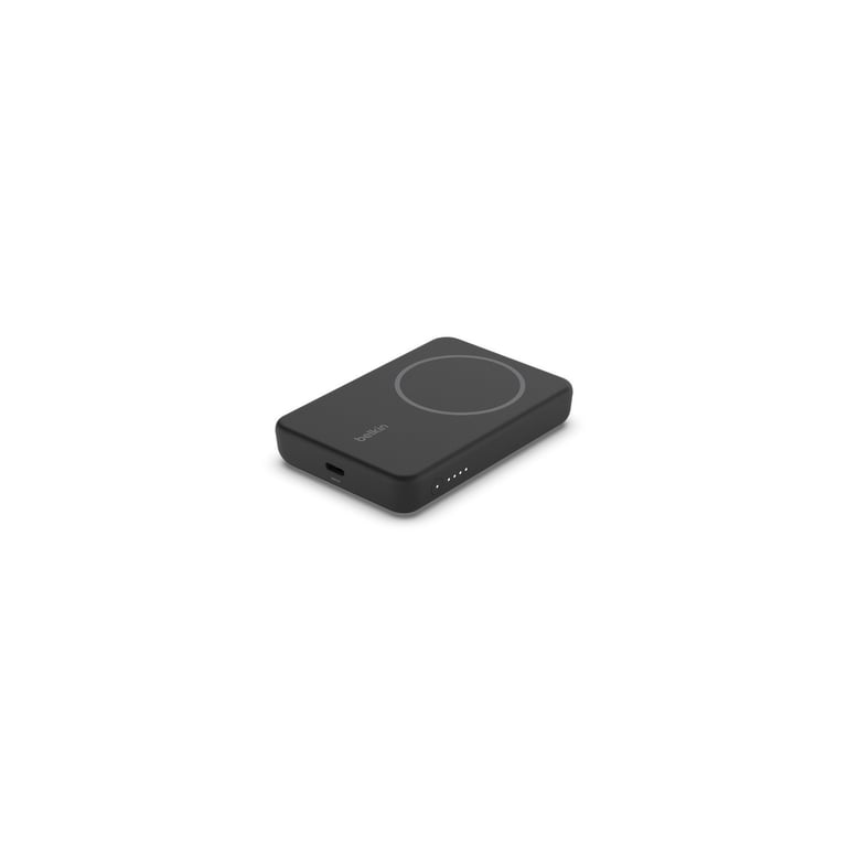 Belkin Batterie externe sans fil magnétique 5000mAh, Chargeur portable compatible MagSafe et charge Pass-Through, sortie 7,5W, entrée 10W et béquille, Compatible avec les iPhone 15, 14, 13, 12, Noir - Neuf