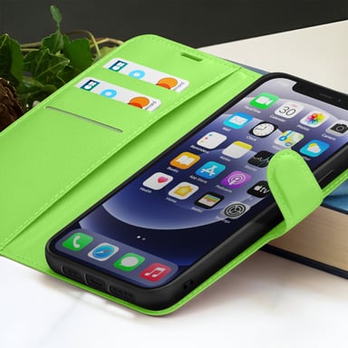 Zanaé Funda tipo cartera para iPhone 12 mini con función de soporte y lengüeta magnética Verde