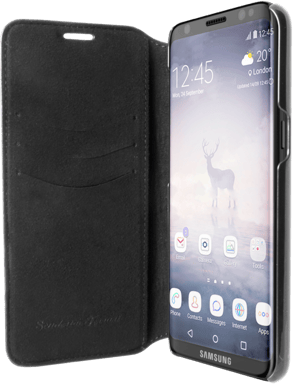 Ferrari Heritage Coque clapet en cuir véritable pour Samsung Galaxy S8+, Noir