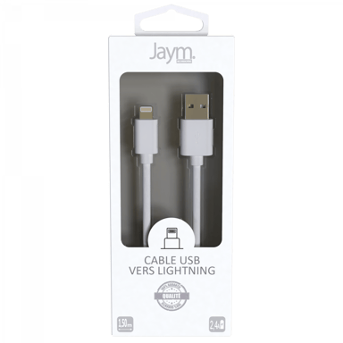 Câble iPhone / Galaxy / Google - USB vers Lightning 2.4A - 1,5 mètres - Collection POP - Blanc