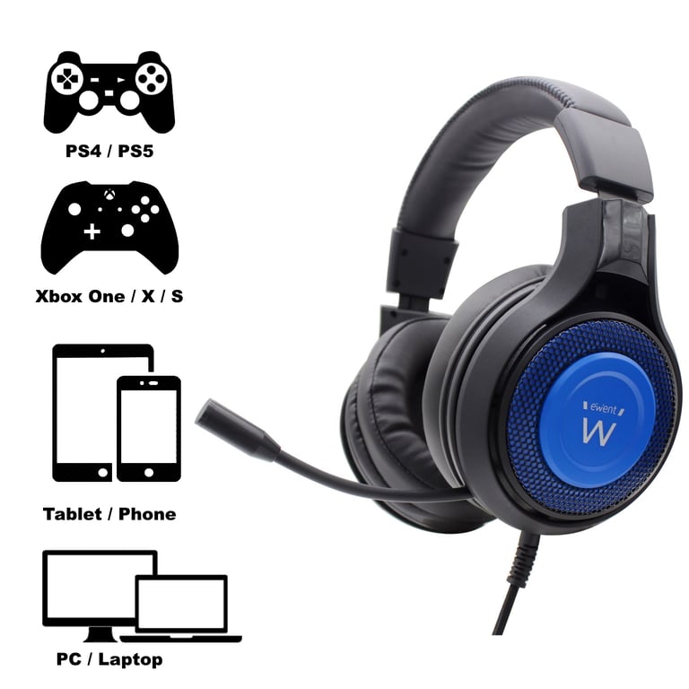 Casque Ewent PL3322 – Casque de Jeu Avec Fil, Microphone Flexible 50 mm - vue 2