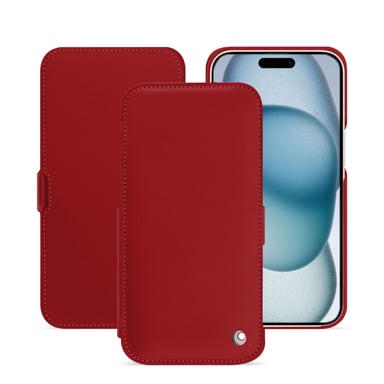 Housse cuir Apple iPhone 15 - Rabat horizontal - Rouge - Cuir lisse