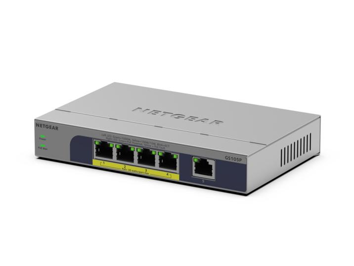 NETGEAR GS105P Commutateur non géré 1 x 101001000 + 4 x 101001000 PoE+ de bureau fixation murale PoE+ - vue 5