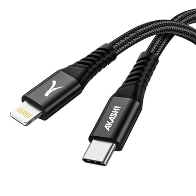 Akashi Cable USB-C a Lightning Carga Rápida 3A y Sincronización 1m Negro