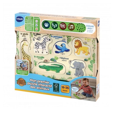 Puzzle interactivo de madera para bebés - Animales y aprendizaje