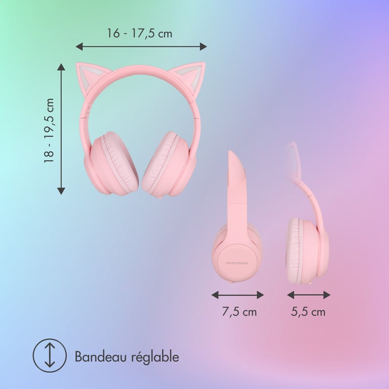 imoshion Casque sans fil pour enfants LED Cat Ear Limiteur de décibels Avec câble AUX Neuf - vue 3