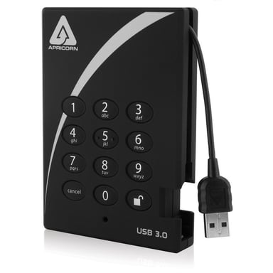 Apricorn Aegis Padlock disque dur externe 2 To 5400 tr/min USB Type-A 3.2 Gen 1 (3.1 Gen 1) Noir