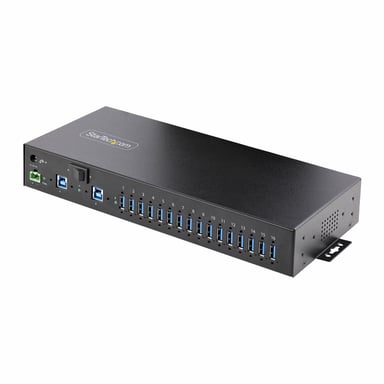 StarTech.com Hub Industriel à 16 Ports USB 5Gbps avec Adaptateur d'Alimentation, Boîtier Métallique, Montable, Protection ESD, Bornier d'Alimentation, Chargeur USB, Commutateur Double-Hôte - Neuf