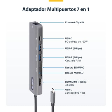 StarTech.com - DKT30CHSDPD1 - Adaptador multipuerto USB-C, USB-C a HDMI 2.0 4K 60Hz, 100W PD Passthrough
