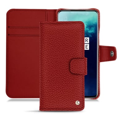 Funda de piel OnePlus 7T Pro - Solapa billetera - Rojo - Piel granulada