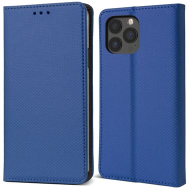 Moozy Case Flip Cover pour iPhone 13 Pro, Bleu foncé – Étui portefeuille à rabat magnétique intelligent avec porte-cartes et support, emplacements pour cartes de crédit, fonction béquille