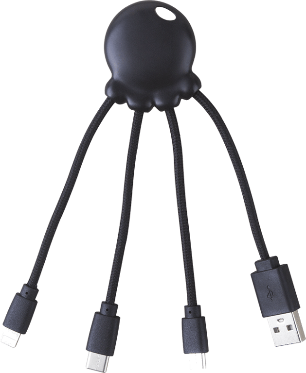 Câble Octopus Biodégradable USB A/micro USB & USB C & Lightning 0,1 m Noir Xoopar