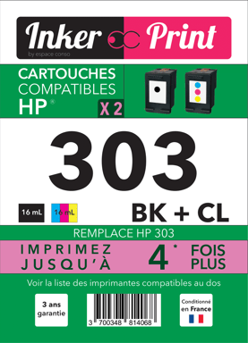 Pack de Cartouches d'encre recyclées compatibles avec HP 303 XL (Noir et Couleurs)