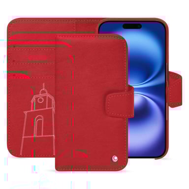 Étui portefeuille cuir Apple iPhone 16 -  - Rouge - Cuir lisse premium