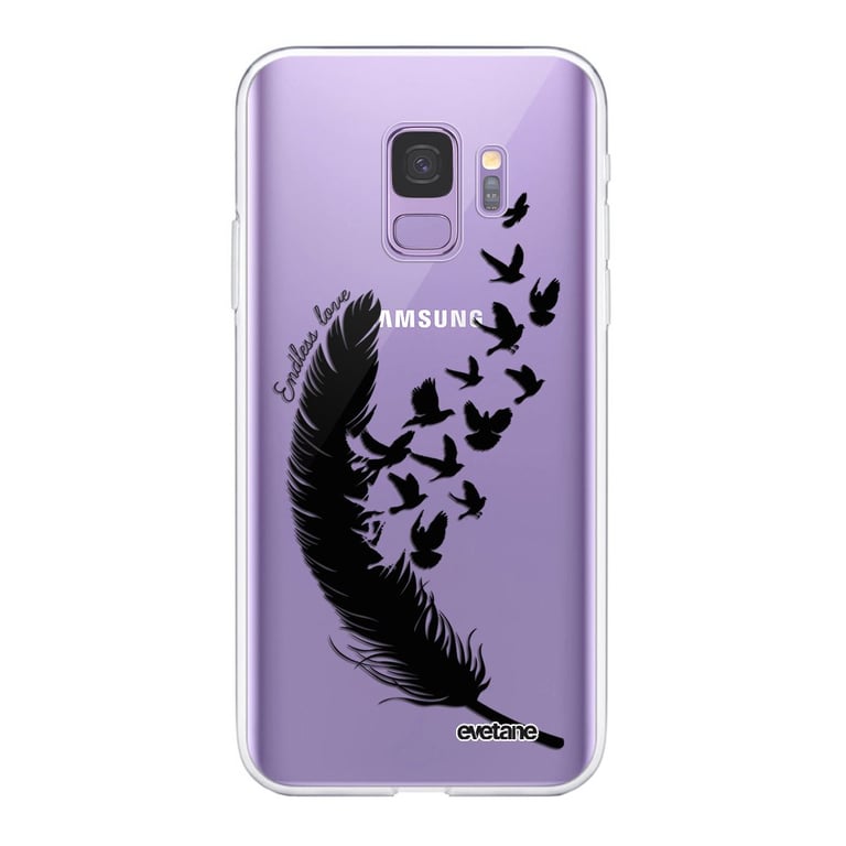 Evetane Coque Samsung Galaxy S9 silicone transparente Motif Plume ultra  resistant - Evetane