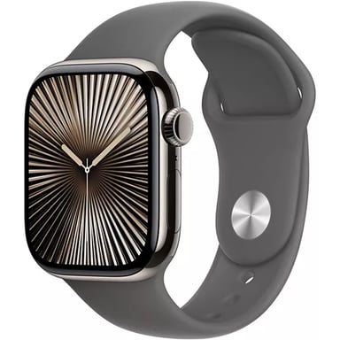 Apple Watch Series 10 (2024) GPS + Cellular, Cassa in Titanio Naturale da 42mm con Cinturino in Gomma M/L, Grigio