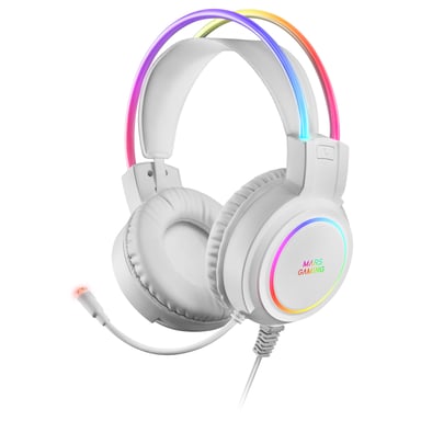 Mars Gaming MHRGBW, Auriculares Chroma RGB Flow, Micrófono Profesional, Sonido Espacial, Blanco