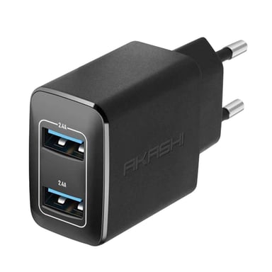 Cargador de red Akashi 2.4A 2xUSB Negro