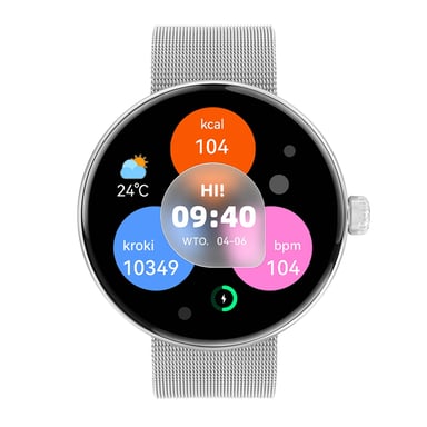 Montre Connectée Femme Élégante Suivi Santé Appel Bluetooth Argent