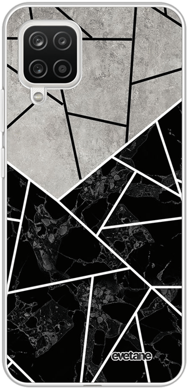 Evetane Coque Samsung Galaxy A12 360 intégrale transparente Motif Duo Noir-Gris Marbre Tendance