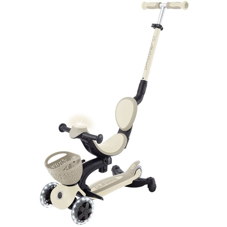 Trottinette évolutive GLOBBER GO UP Baby 360 Lights 3 roues TAUPE, 3 modes, roues lumineuses à dynamo, guidon réglable 360°, pliage en mode trottinette - Neuf