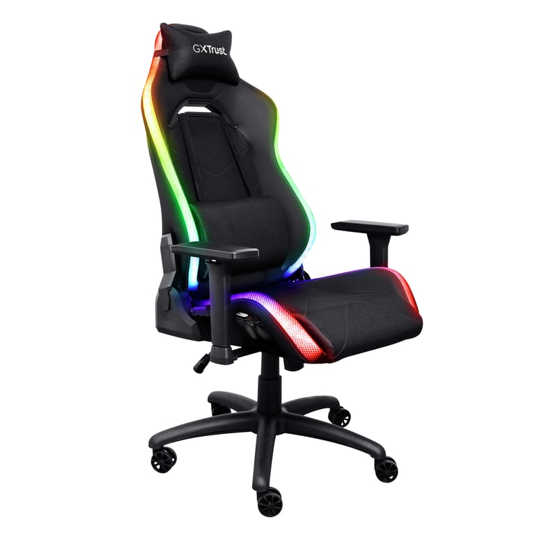 Trust Gaming GXT 719 Ruya Chaise Gaming Éclairée RGB Chaise de Bureau Gamer LED avec 350 Couleurs Réglables Siège Inclinable