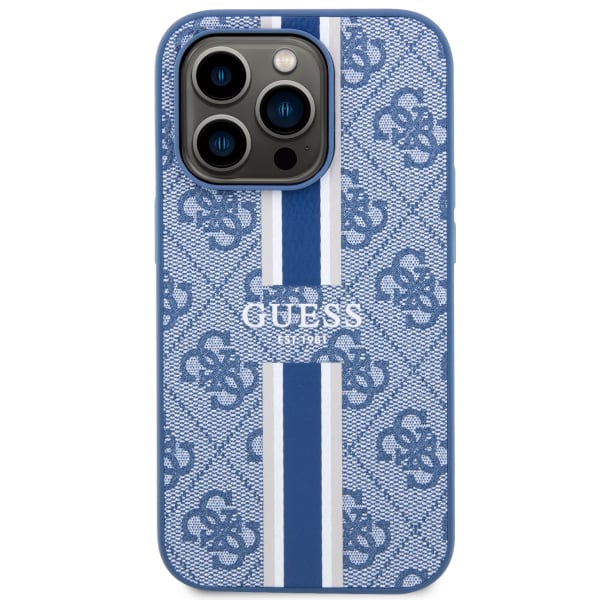 Guess Coque telephone - bumper telephone GUHMP14LP4RPSB Coque rigide pour iPhone 14 Pro 61 Bleu à rayures imprimées 4G Bleu - vue 2