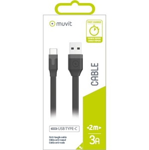 Tab Cable Plano 3A Usb/Tipo C 2M Negro