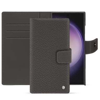 Étui portefeuille cuir Samsung Galaxy S24 Ultra -  - Gris - Cuir grainé
