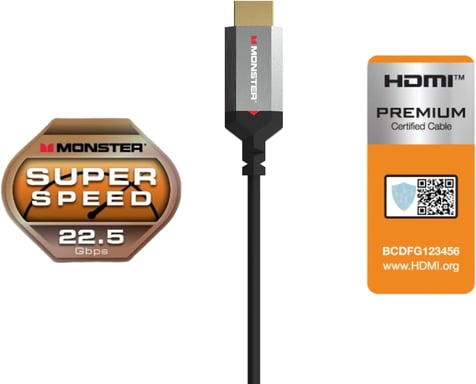 Câble HDMI Monster 1.8M - Résolution 4K - Vidéo HDR - Audio Return Channel - 22,5 GBPS - Vitesse Éclair - Triple Blindage - Homologué UL et CL3