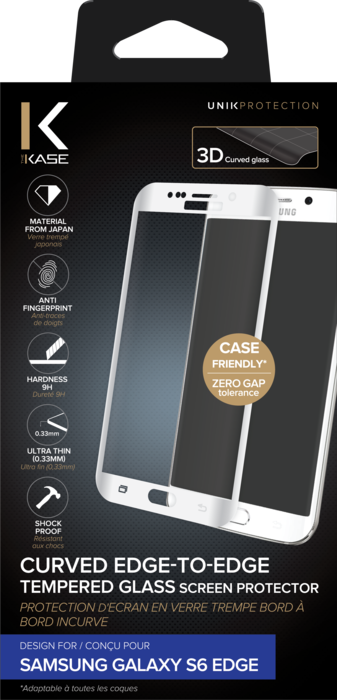 Protection d'écran en verre trempé Bord à Bord Incurvé pour Samsung Galaxy S6 Edge, Blanc