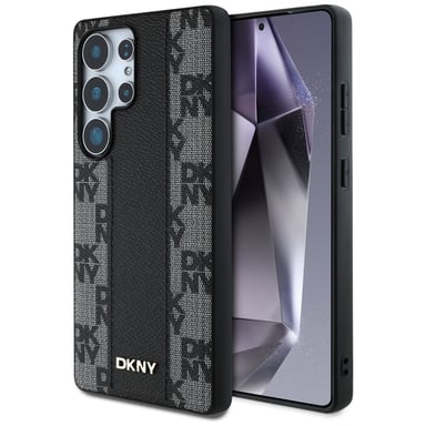 Étui DKNY en cuir à motif à carreaux compatible MagSafe pour S25 Ultra, noir
