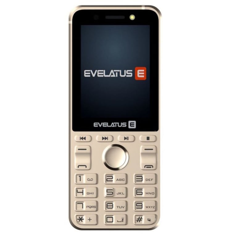 Evelatus Tron Slim Button Téléphone portable avec double SIM Radio Lampe de poche Caméra et longue durée de vie de la batterie Doré Neuf