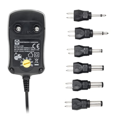 Fuente de alimentación universal 600mA +6 clavijas - Entrada 240V 7,5W Salidas 3/4,5/5/6/7,5/9/12V