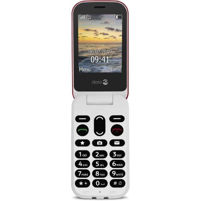 Doro 6040 Téléphone mobile a clapet pour senior - Large afficheur - Touche d'assistance avec géolocalisation GPS - Rouge et blanc