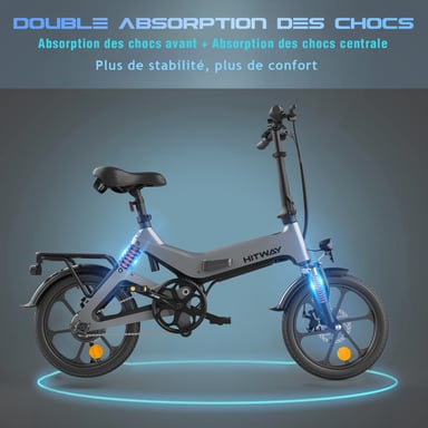 Bicicleta eléctrica HITWAY 16 - 250W/36V - Bicicleta eléctrica plegable de pedaleo asistido - Batería 7,8Ah - Para adolescentes y adultos,Gris