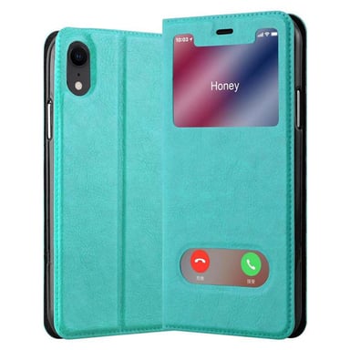 Coque pour Apple iPhone XR en TURQUOISE MENTHE Housse de protection Étui avec fermeture magnétique, fonction de support et 2 fenêtres de visualisation