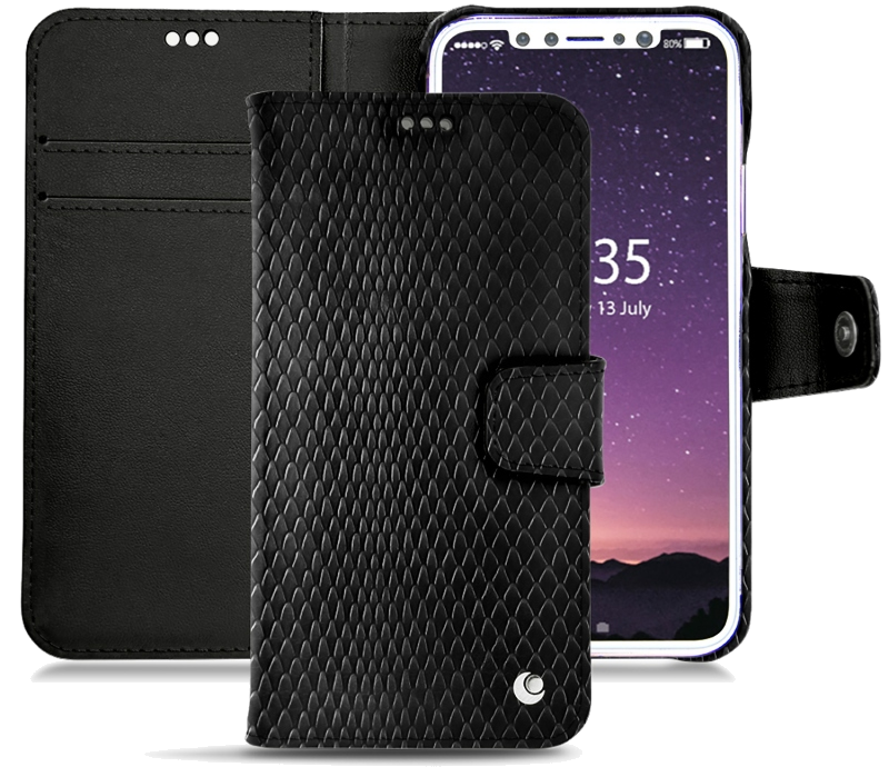 Housse cuir Apple iPhone X - Rabat horizontal portefeuilleNoir
