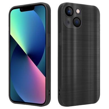 Coque pour Apple iPhone 14 en Brushed Noir Housse de protection Étui en silicone TPU flexible au design brossé